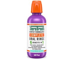 TheraBreath Complete Mouthwash 6-in-1 (Revitalizing Mint) 473ml – Alcoholvrije Mondspoeling met Fluoride voor Frisse Adem en Sterkere Tanden