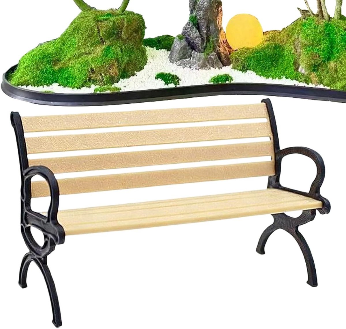 Miniatuur Parkbank - Poppenhuis Meubel - Landschapsinrichting Diorama - Klassiek Parkbank Design - 10.5 x 5.5 x 6.5 cm