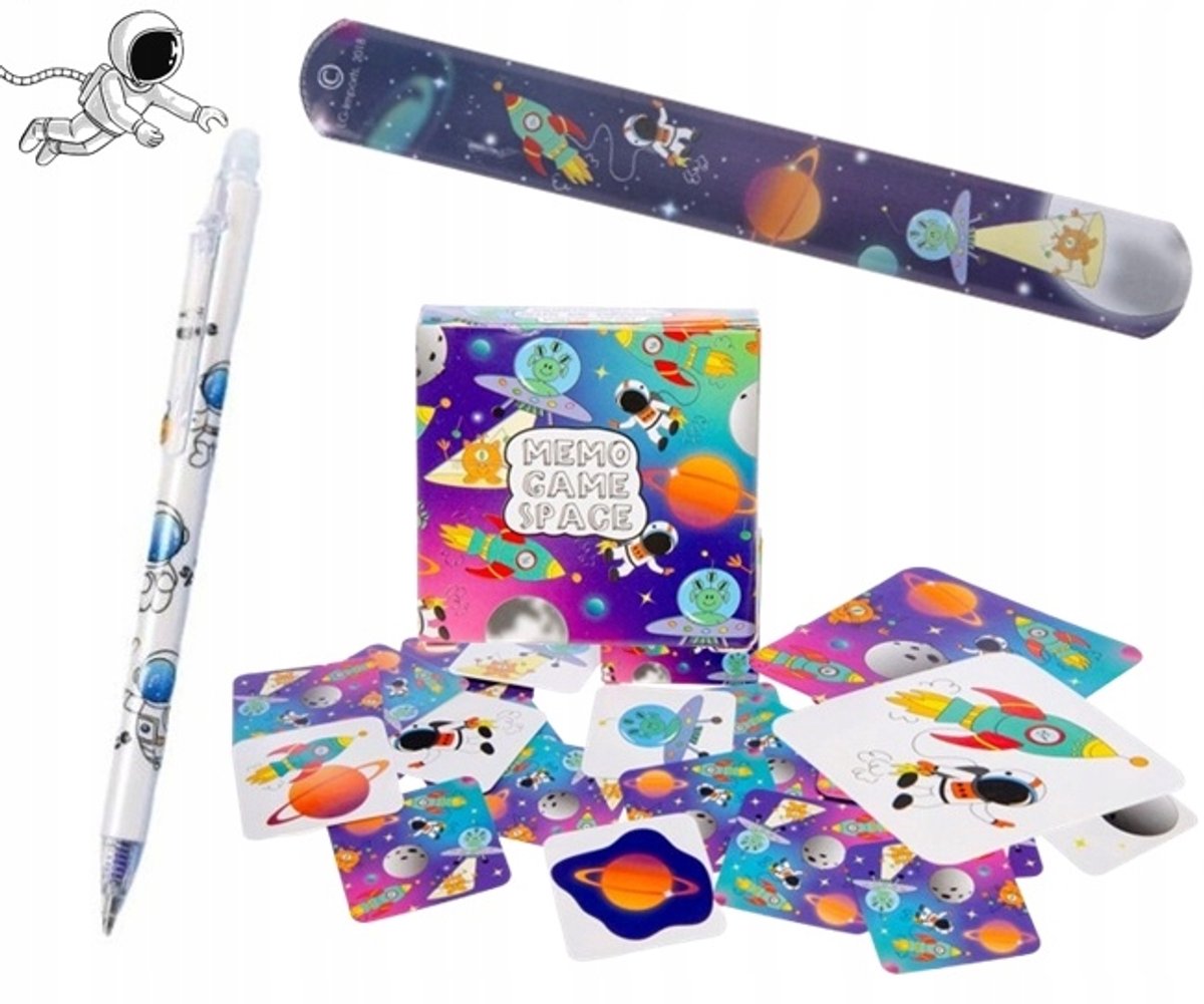 Kosmisch Cadeauset: Memo Spel, Gummetje Pen & Snap Armband