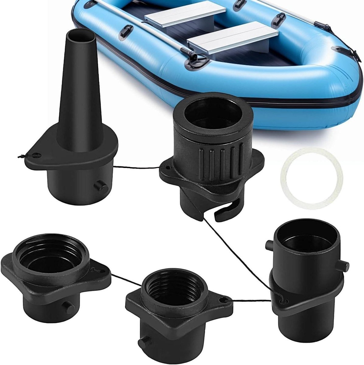 Luchtpomp Adapter - Opblaas Mondstukken - Watersport Accessoires - Set van 4 Stuks - Universele Compatibiliteit - Zwart