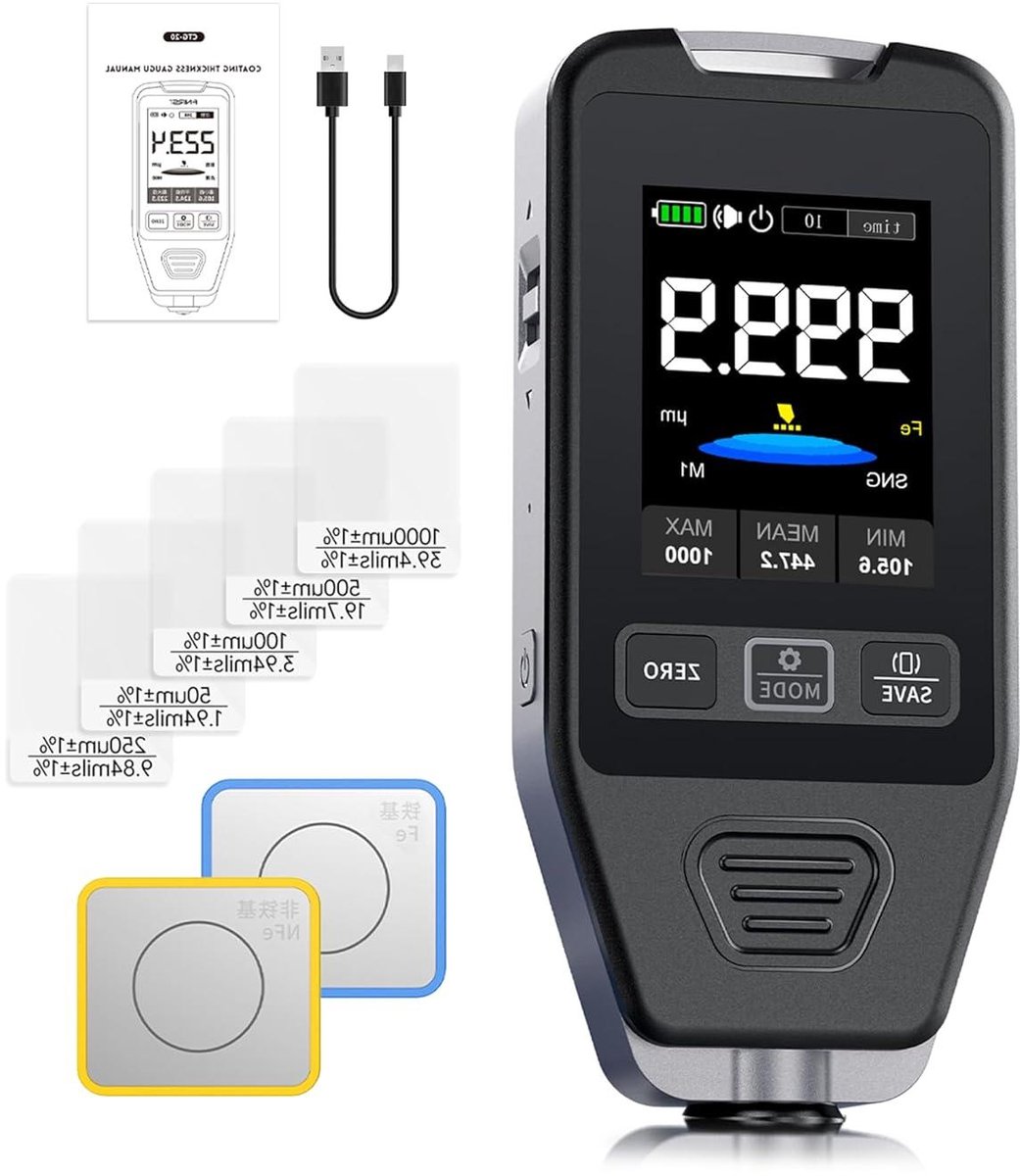 Lakdiktemeter Auto - Digitale Laktester - Inspectie Tweedehands Auto - Automatische Materiaaldetectie - 0-1400μm Bereik - Zwart