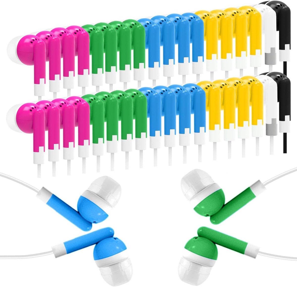 Bulk Oordopjes - Koptelefoon Set - Klaslokaal Gebruik - Individueel Verpakt - 120 Stuks - Gemengde Kleuren