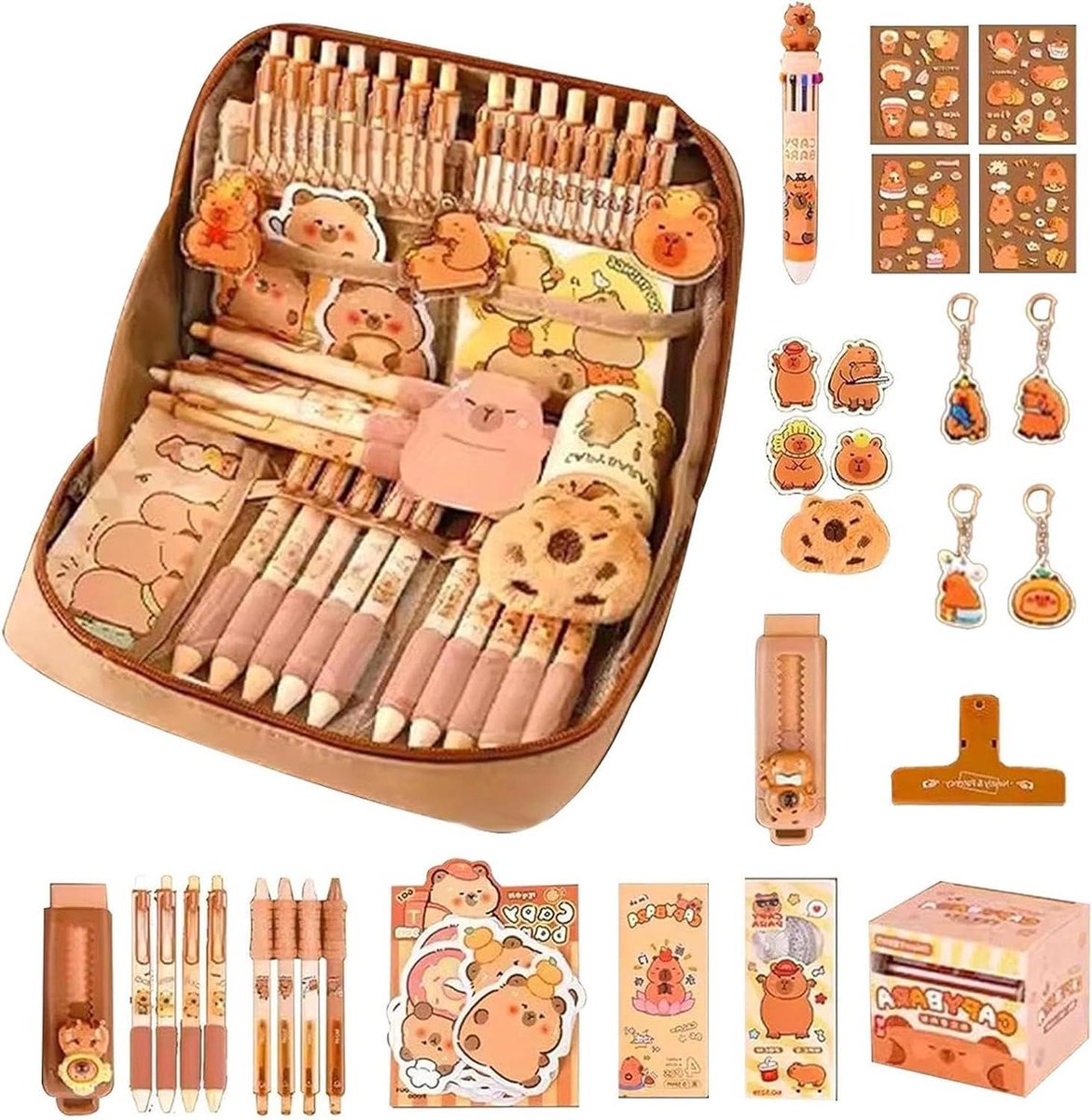 Capybara Accessoireset - Opbergtas Organizer - Kantoor Organisatie - Brede Opening Ontwerp - 12 Vakken - Cartoon