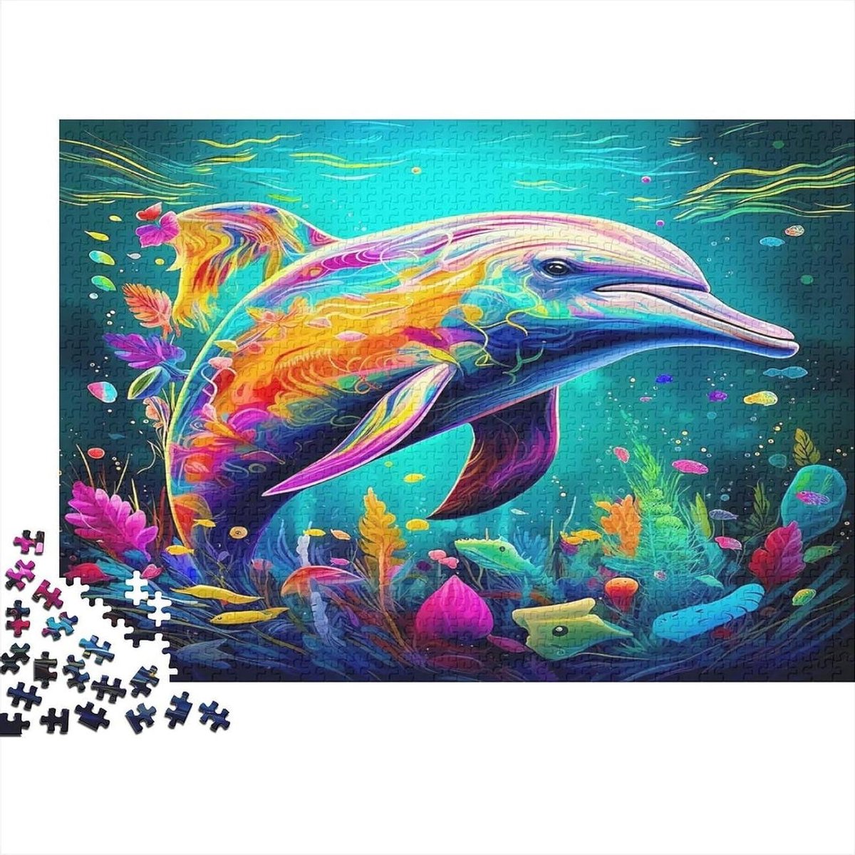 Dolfijn Puzzel - Onderwater Puzzel - Familie Ontspanning - Recyclebaar Materiaal - 1000 Stukjes - Kleurrijk