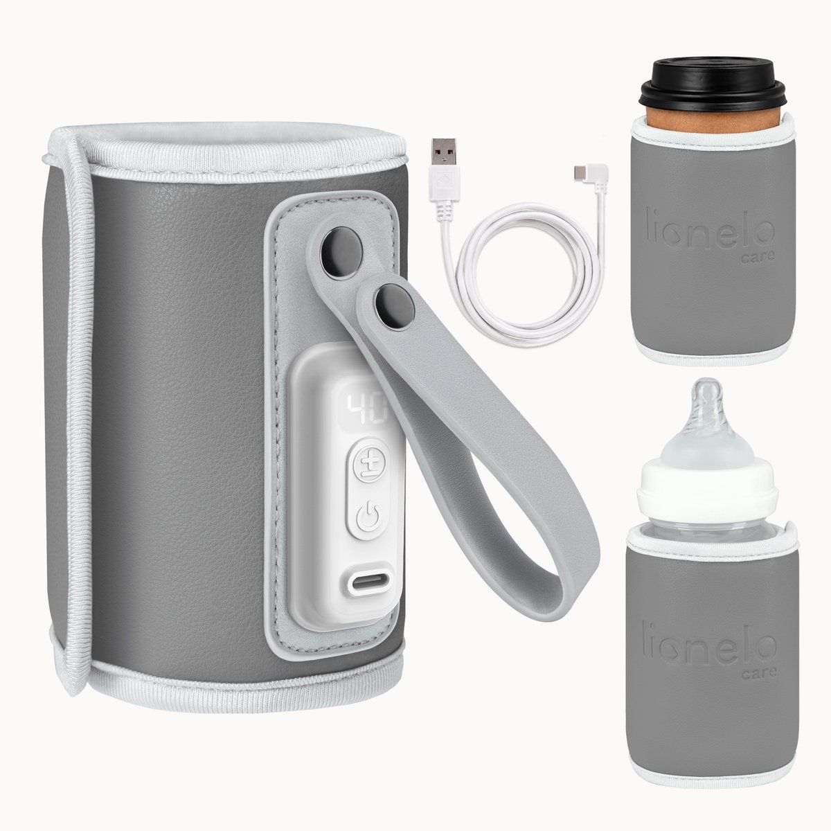 Bol.com Lionelo Thermup Go – Draagbare Flessenwarmer – USB-C Voeding – 5 Temperatuurstanden (38–50°C) – Voor Babyflessen tot 70 ... aanbieding