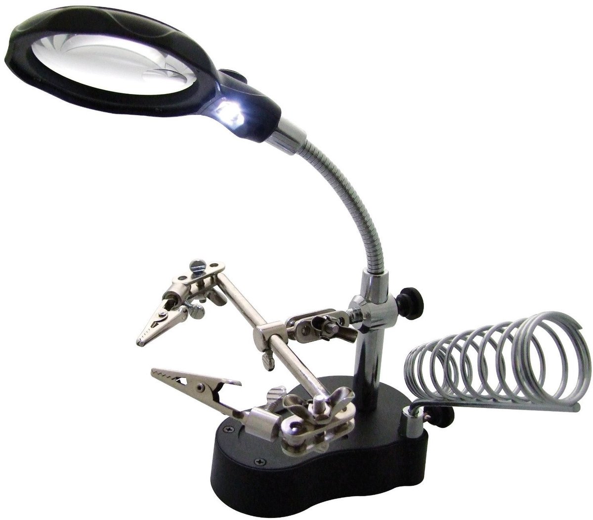 VT Goods - Soldering aid - Handmagnifier - LED verlichting - Dubbele lens - Soldering iron holder - Ideaal voor modelbouw - Geschikt voor elektronica