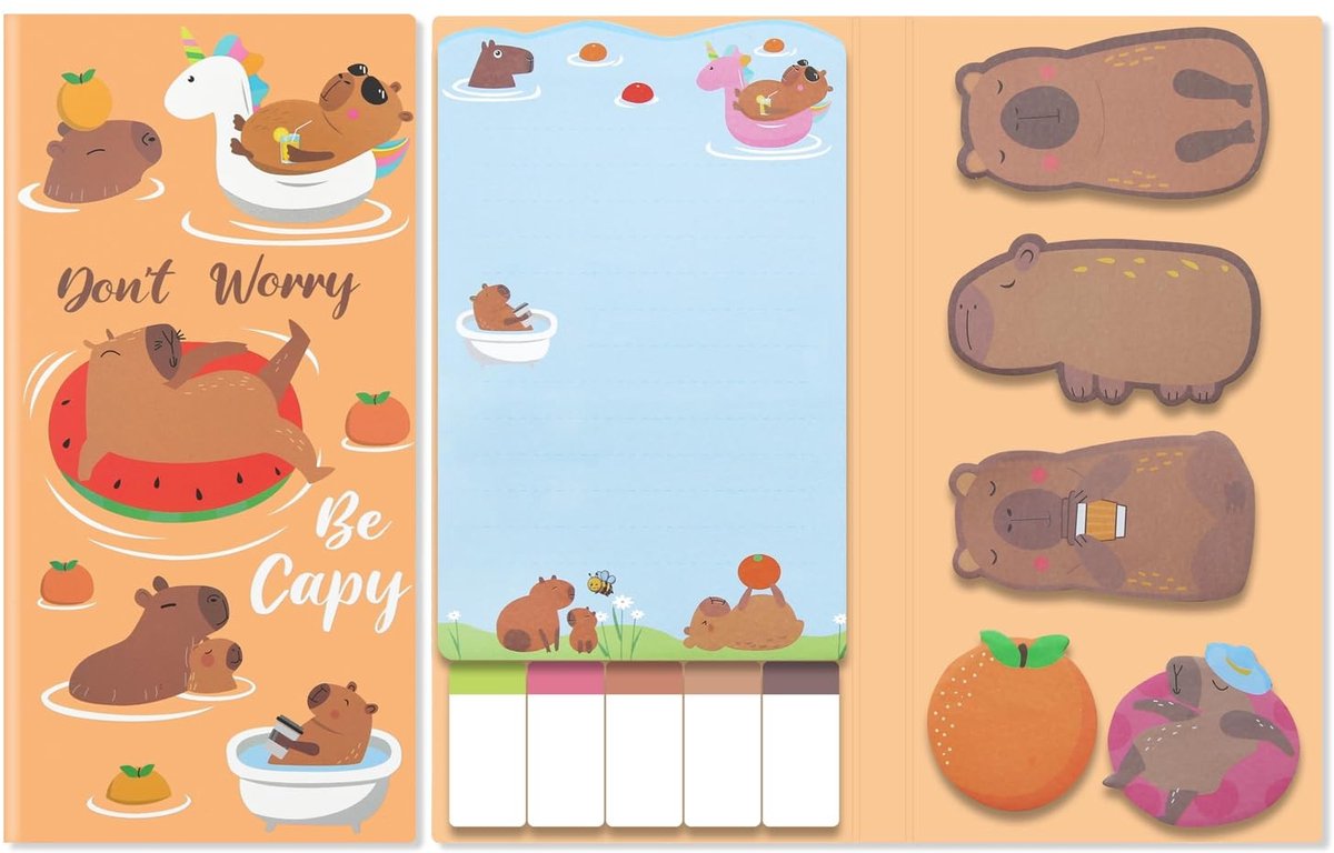 NTHProducts - Capybara Sticky Notes - Kawaii Stickers - Cute Memo Notities - 550 Bladen - Zelfklevende Notitieblokken - Perfect voor School en Kantoor