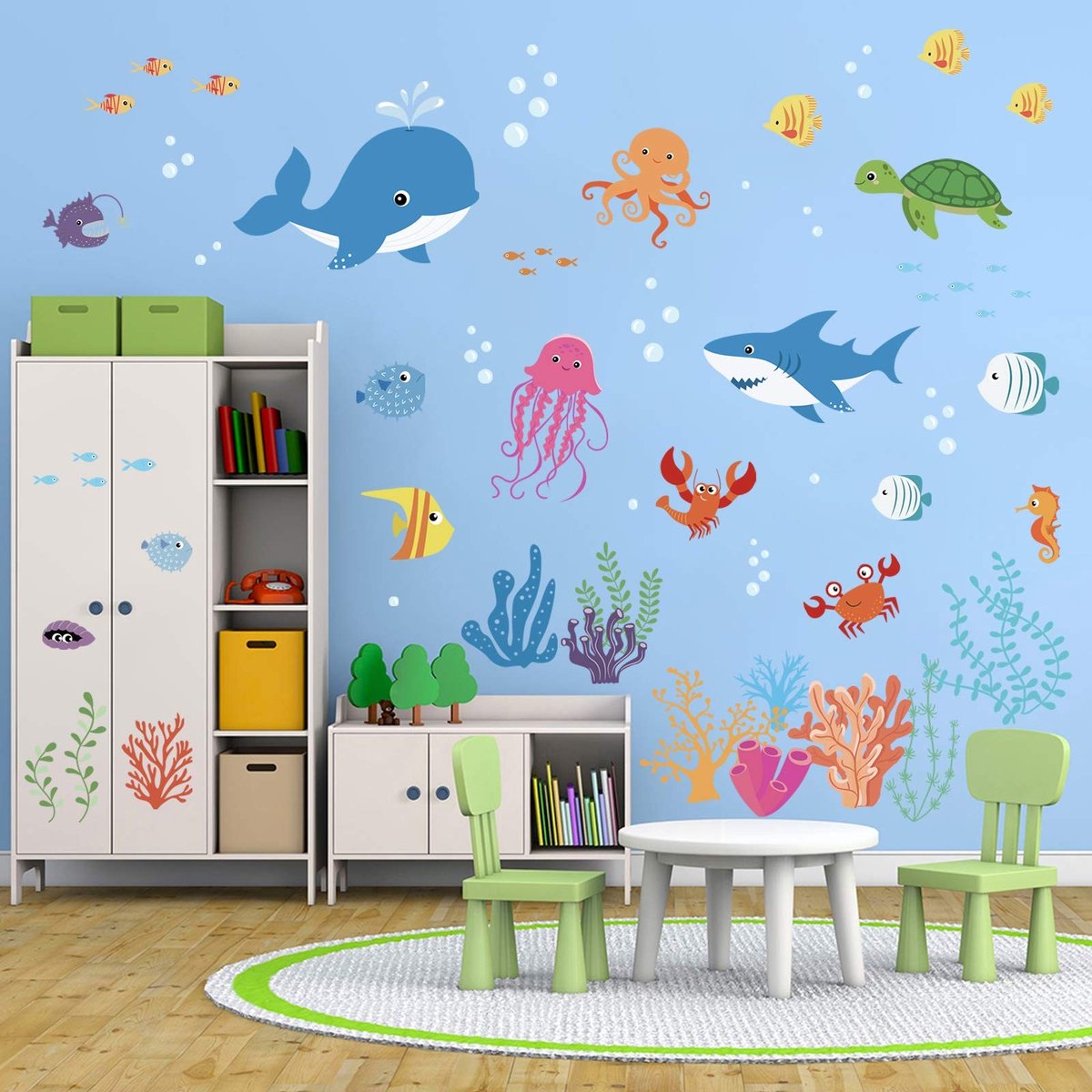 NTHProducts - Wandstickers Onder de Zee - Walvis - Kindvriendelijk - Waterdicht - Tropische Vissen - Makkelijk aan te brengen - Geschikt voor Baby- en ...