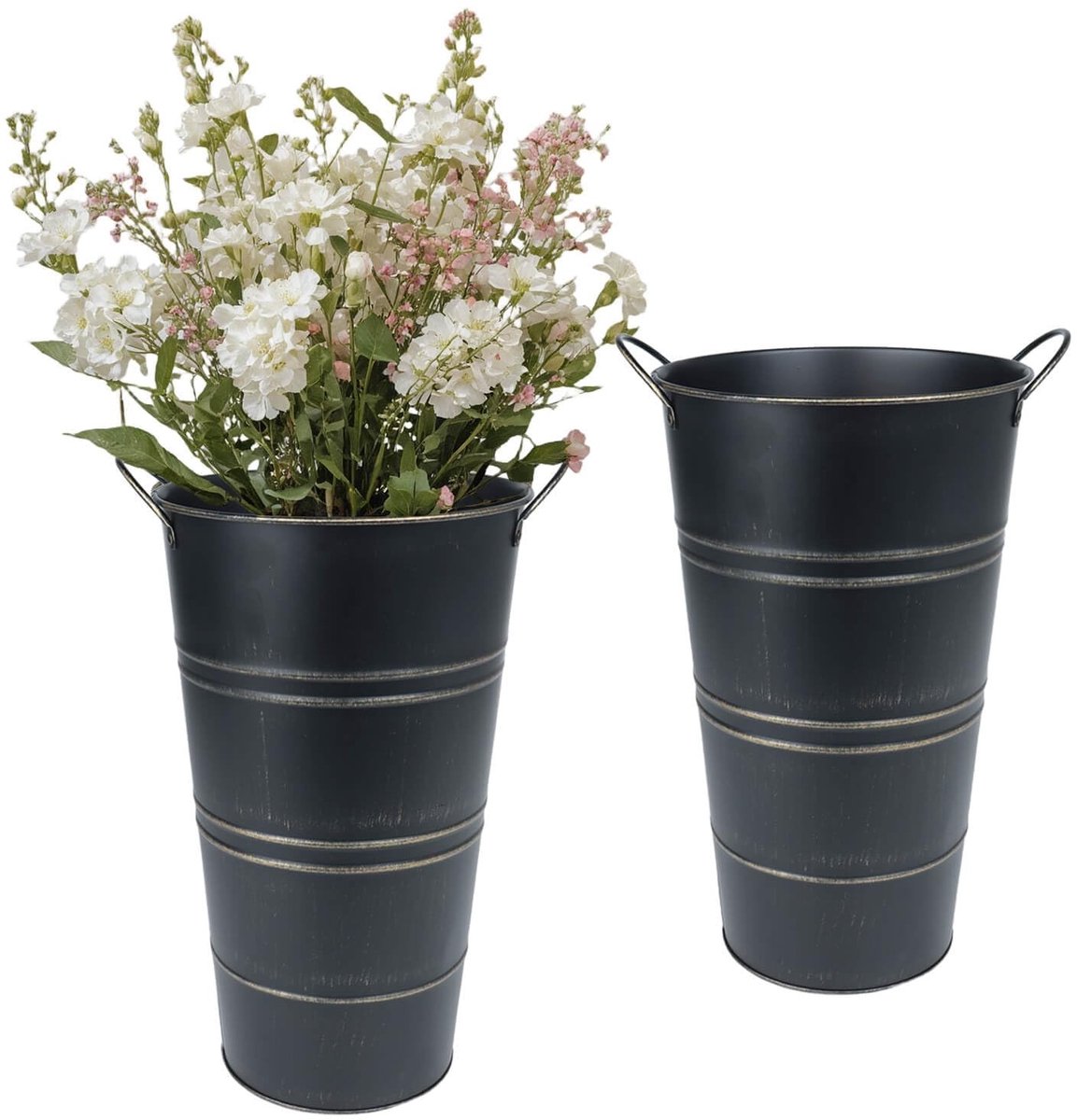 NTHProducts - 12 Inch Galvanized Metal Vases - Boerderij Stijl - Duurzaam en Lichtgewicht - Zwart - Decoratieve Bloembakken - Geschikt voor Binnen en B...