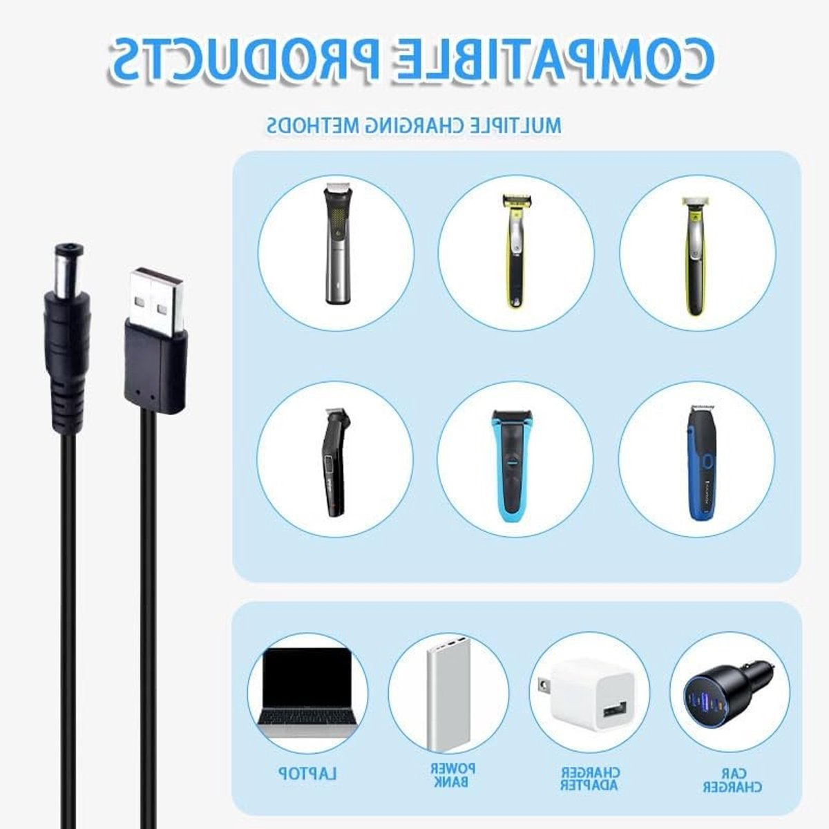 Oplader voor 5V Scheerapparaten, USB Power Kabels, Geschikt voor Haartrimmers, Baardtrimmers en Schoonheidsapparaten, Accessoires voor Kappers en Luchtzuiveraars