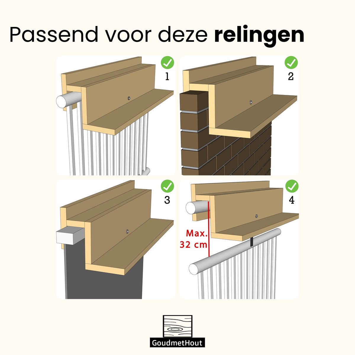 GoudmetHout Inklapbare Balkontafel - 99 cm - Hout - Transparante waslaag- Balkonreling < 9 cm thumbnail 6