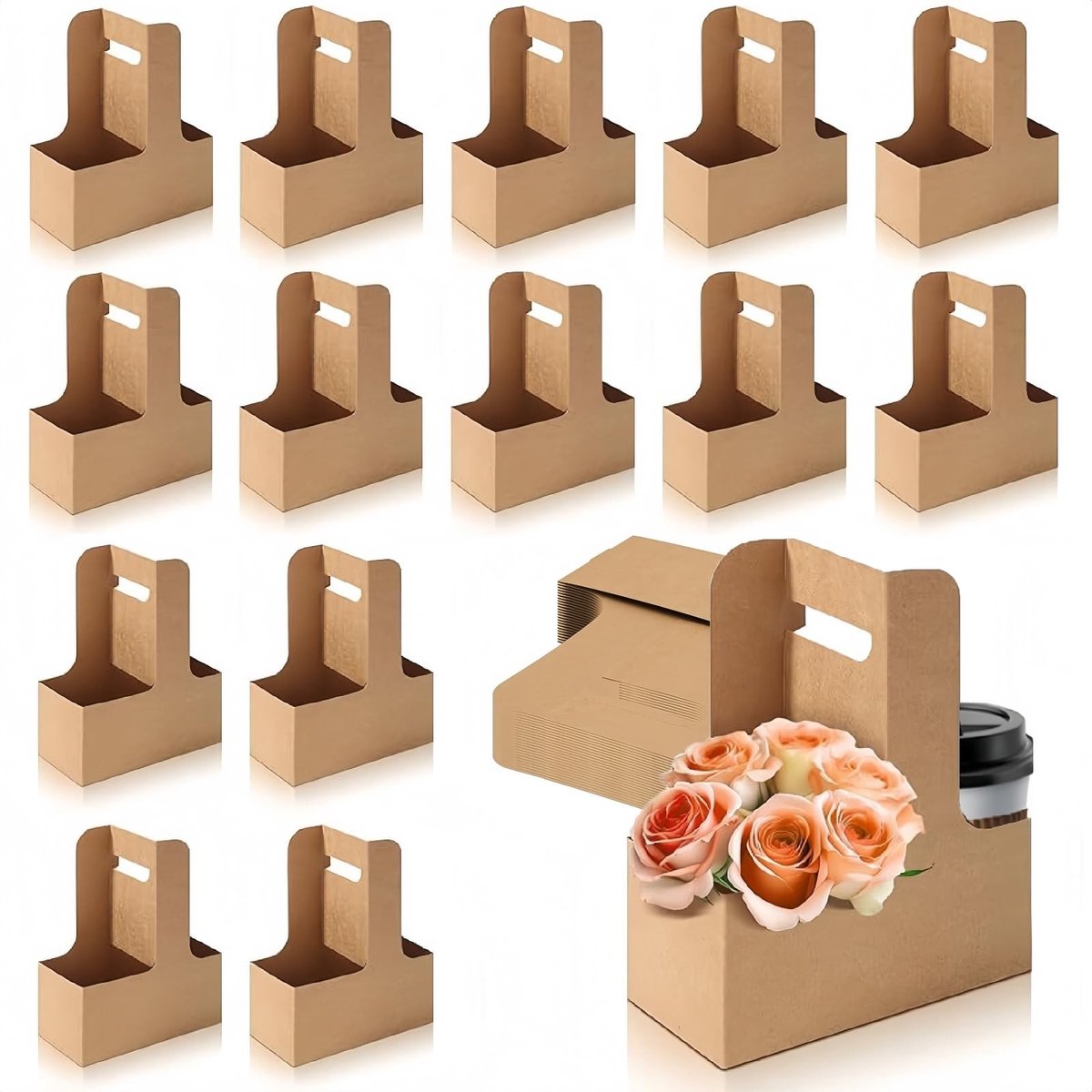 Seb3 - Cardboard Coffee Cup Holder - Wegwerpbekerhouder - Perfect voor bar en restaurant - Bruin - Dubbele bekerhouder - Ideaal voor koffie en d...