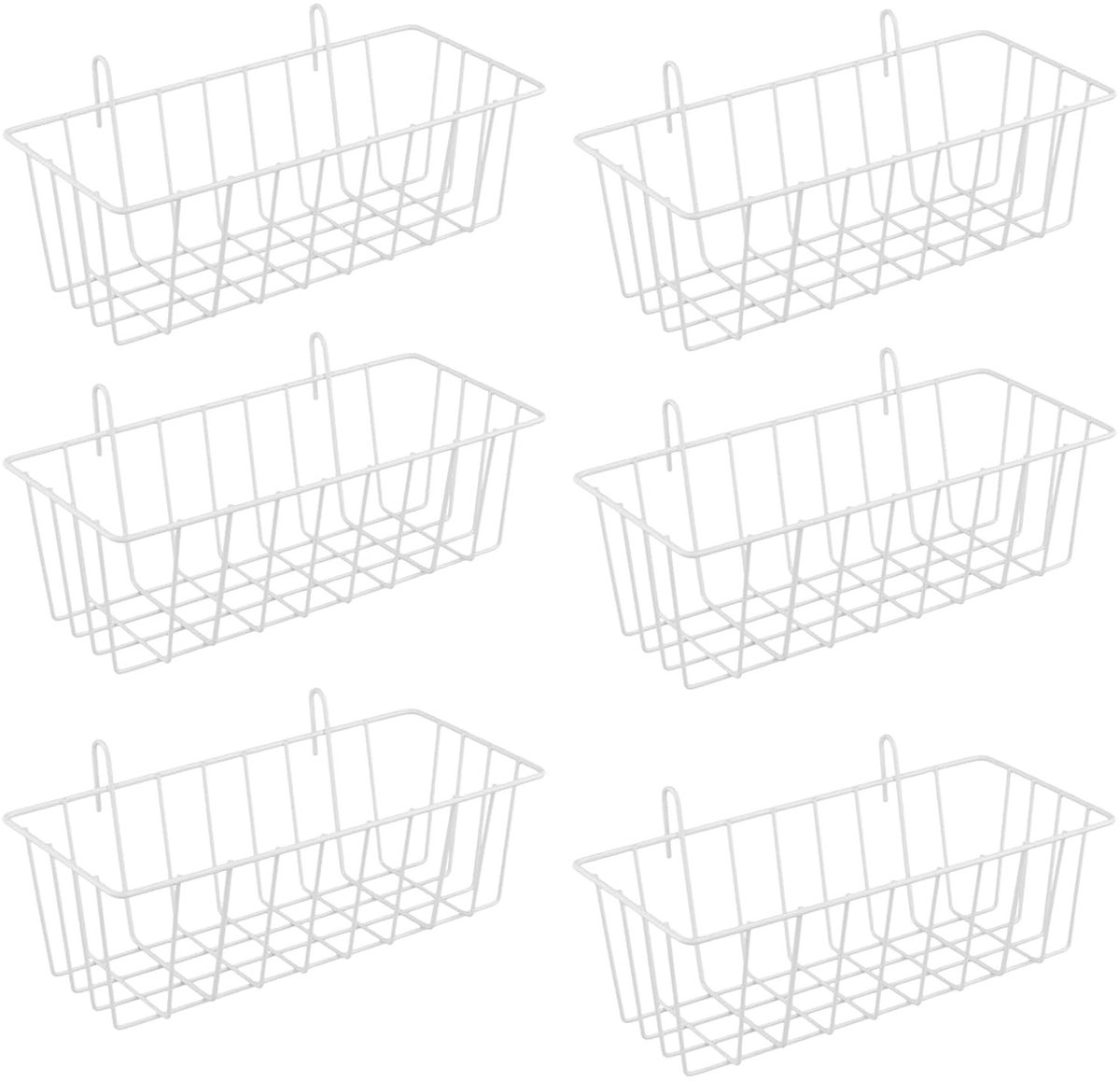 Allecto - Grid Baskets - Witte Wandmanden - Ideaal voor Badkamer en Slaapkamer - 4 Stuks - Metaal met Haken - Opbergrek voor Kantoor - Geschikt voo...
