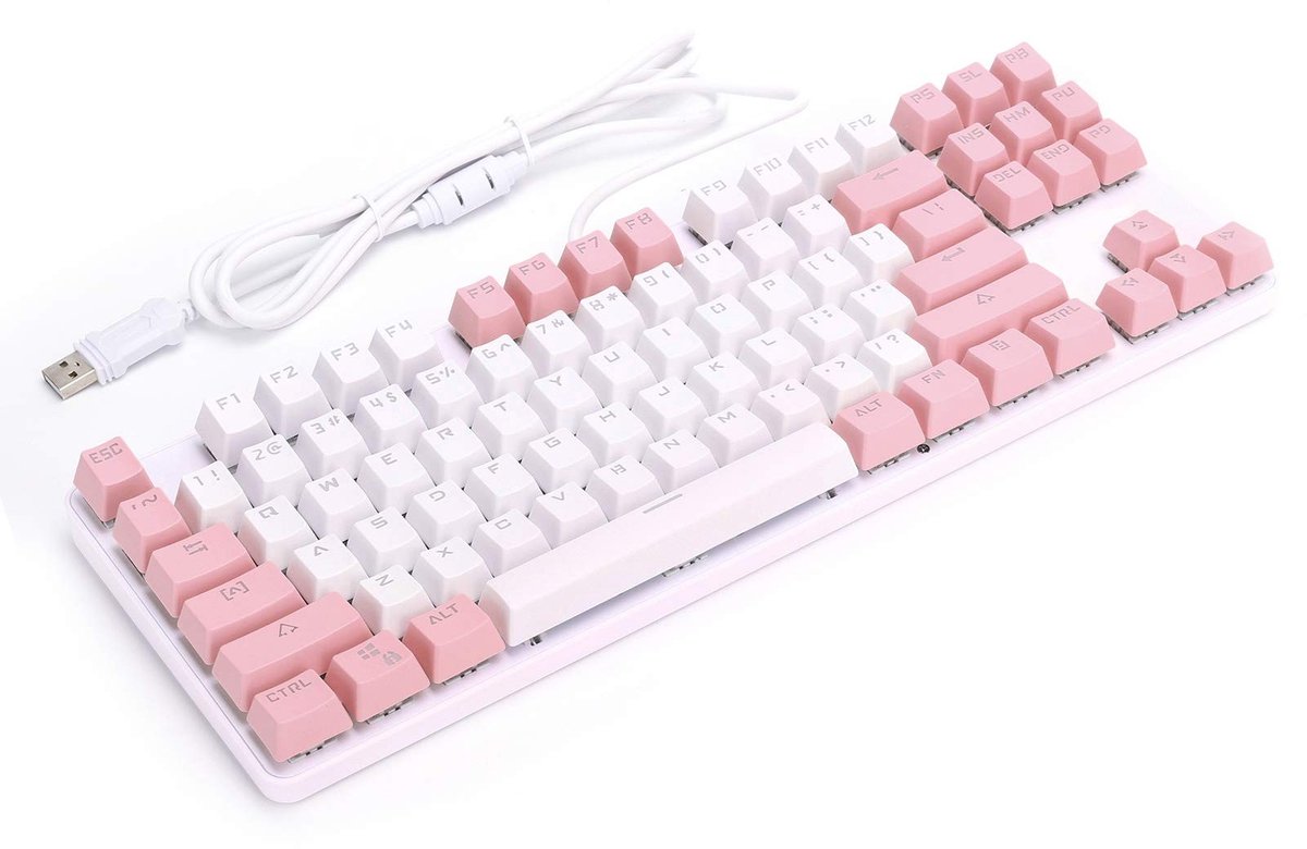 Allecto - Mechanisch gamingtoetsenbord - RGB LED verlichting - 87 toetsen - Wit en roze - Gaming toetsenbord - Plug en Play - Geschikt voor gamers ...