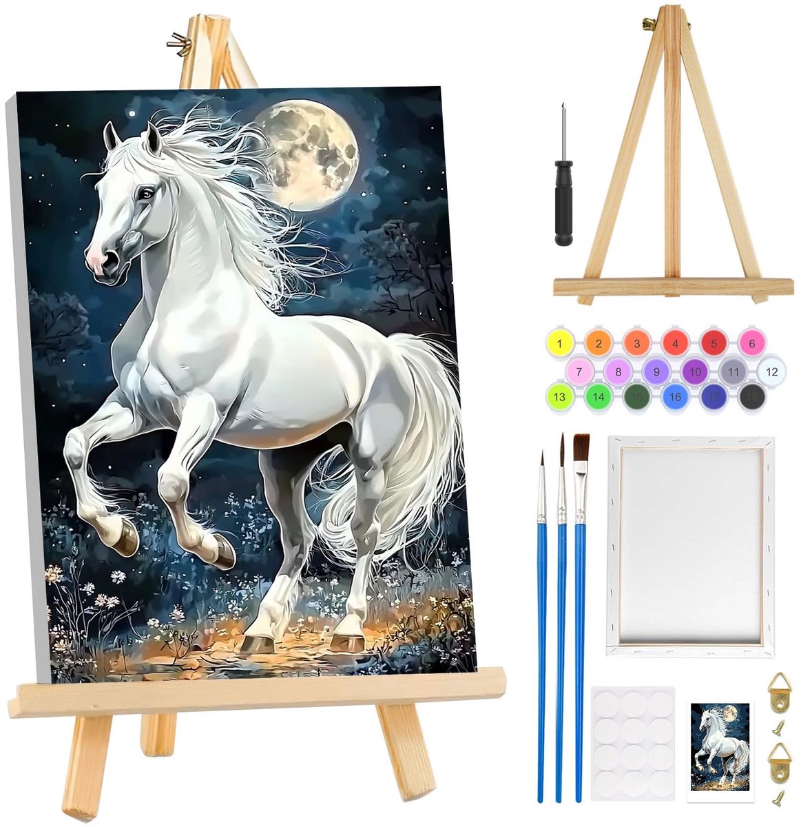 MTTProducts - Schilderen op Nummer - Creatief DIY Schilderpakket - Inclusief Houten Easel - Geschikt voor Volwassenen - Moon Landscape