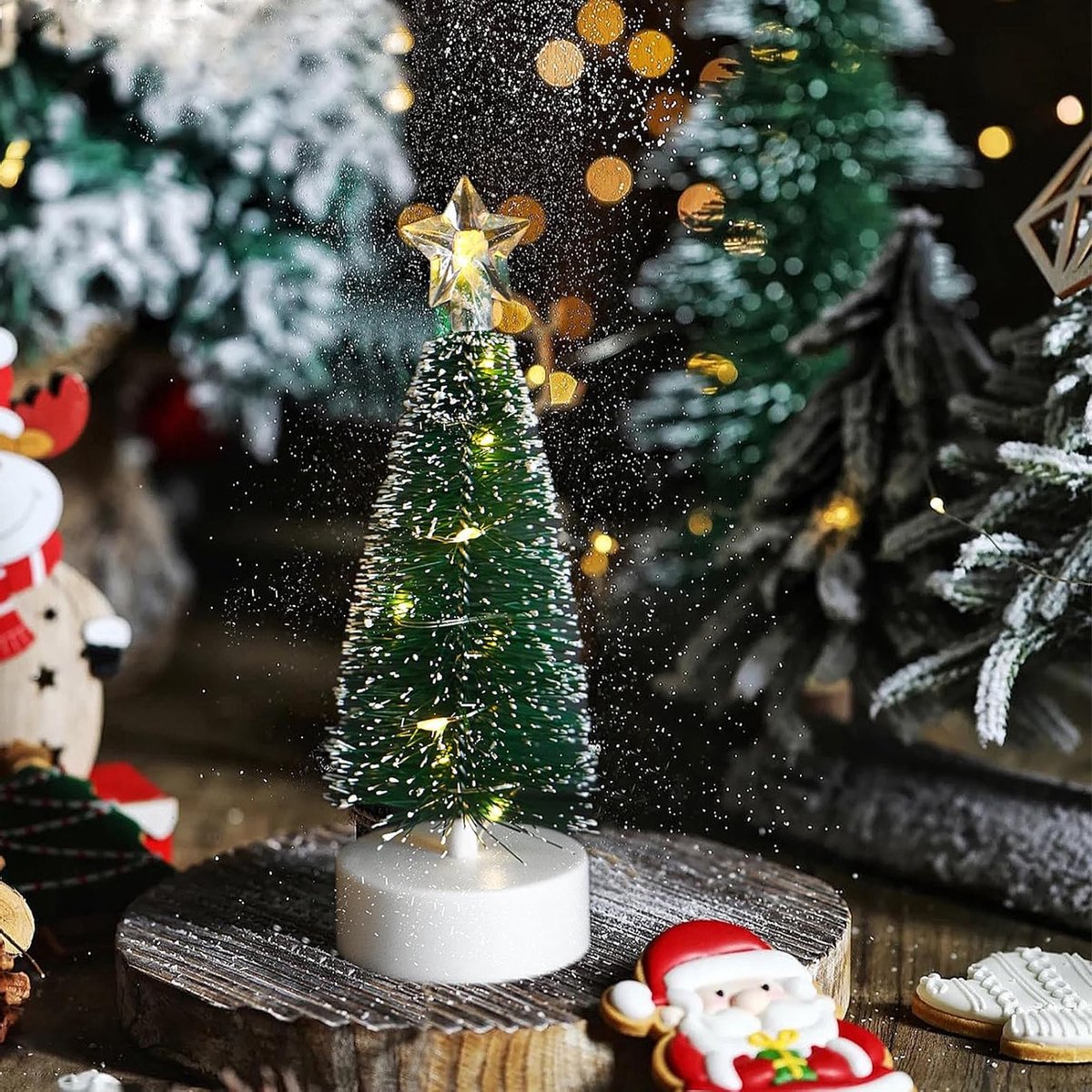 Kleine Kunstkerstboom van 20 cm met LED-verlichting - Miniatuur Tafeldecoratie voor Kerstmis, Kunststof Slimme Boom en Ornament voor een Feestelijke Sfeer – foto 5