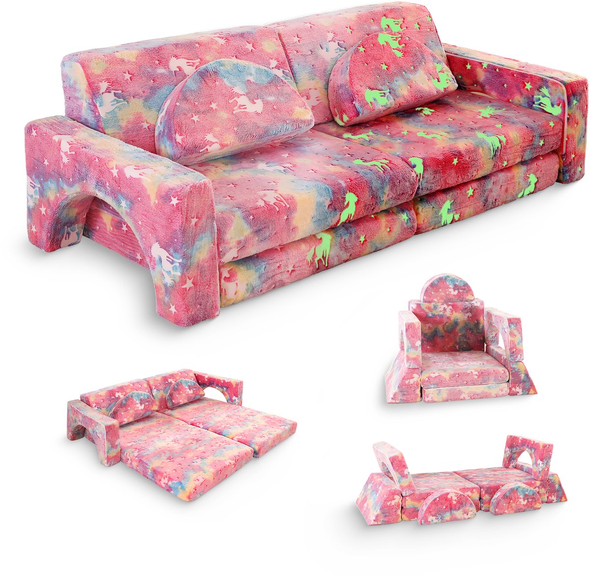 Modulaire Speelbank Kinderen 10-delig – Kinderbank Speelsofa – Play Couch – Speelbank Kinderkamer – Schuimkussen – Kinderzetel – Kinderstoel – Slaapbank – Hutten Bouwen – Wasbaar – Montessori Speelgoed Peuter - Eenhoorn
