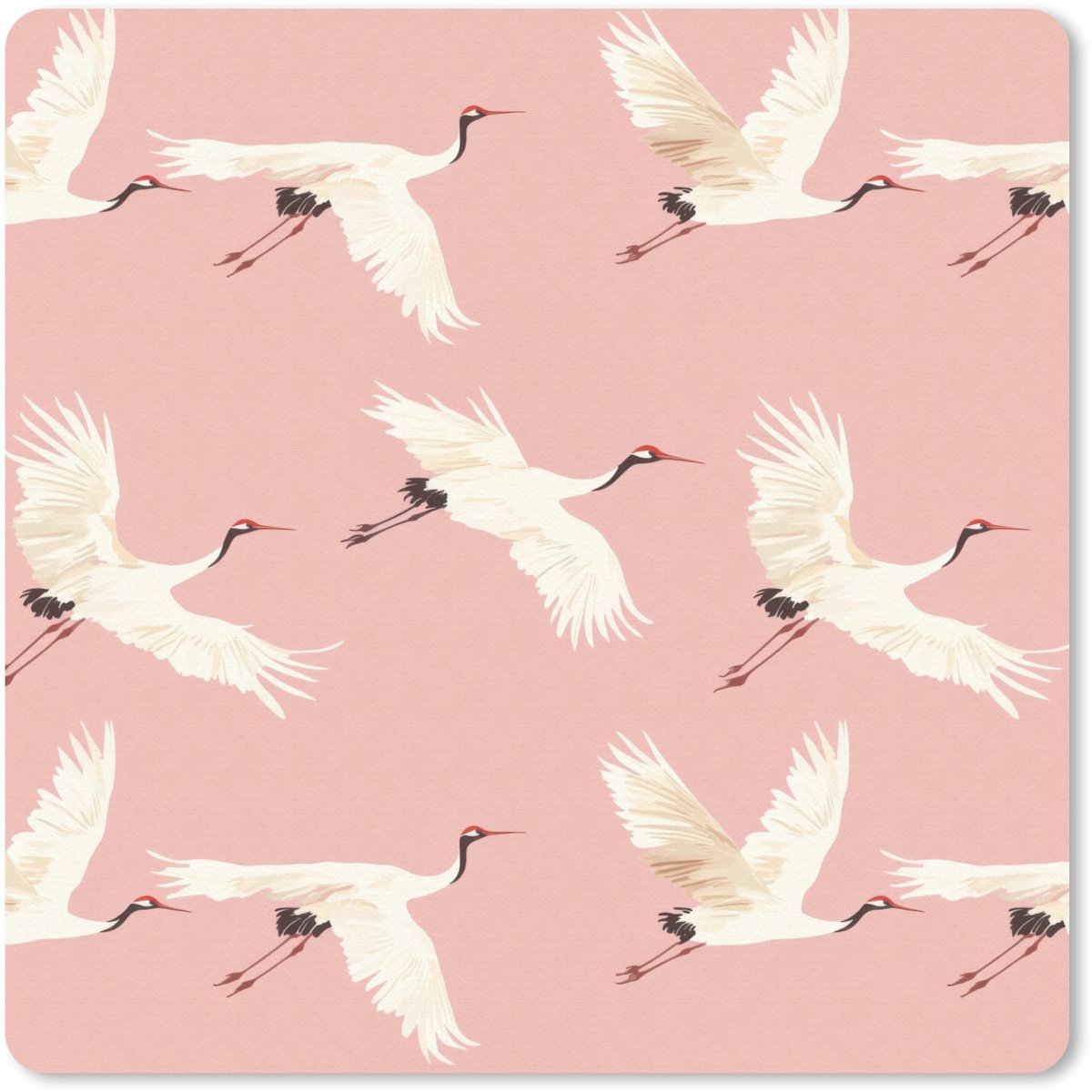 Muismat 20x20 cm - Mousepad Modern - Kraanvogels - Roze - Muismatten