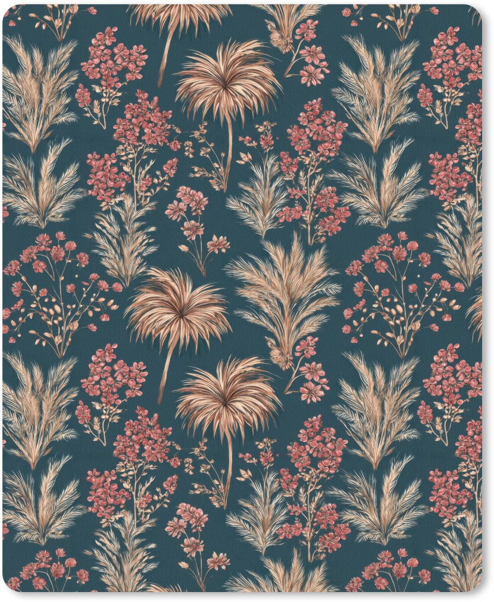 Muismat 12x16 cm - Mousepad Botanisch - Patroon - Blauw - Muismatten