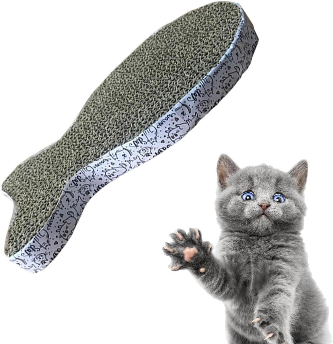 Kattenkrabkarton - Krabbord speelgoed - Katten vermaken - Duurzaam golfkarton - 28x15x2.5cm - Vis