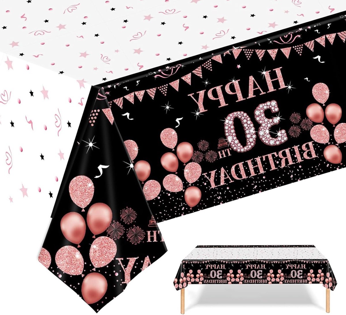 30e Verjaardag Tafellaken - Roze Gouden Tafeldecoratie, 137 x 274 cm - Feestelijke Verjaardagsversiering en Tafeldecoratie