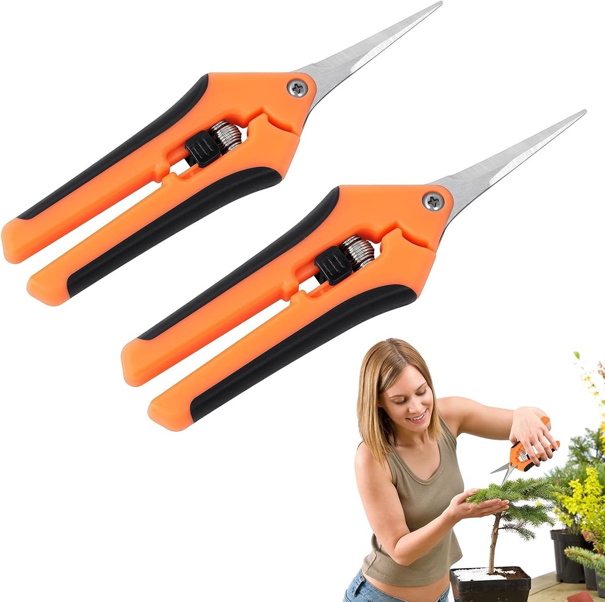Professionele Snoeischaar Set van 2 - 16,5 cm Tuinscharen van RVS met Zachte Handgreep voor Takken, Bloemen en Bonsai Planten