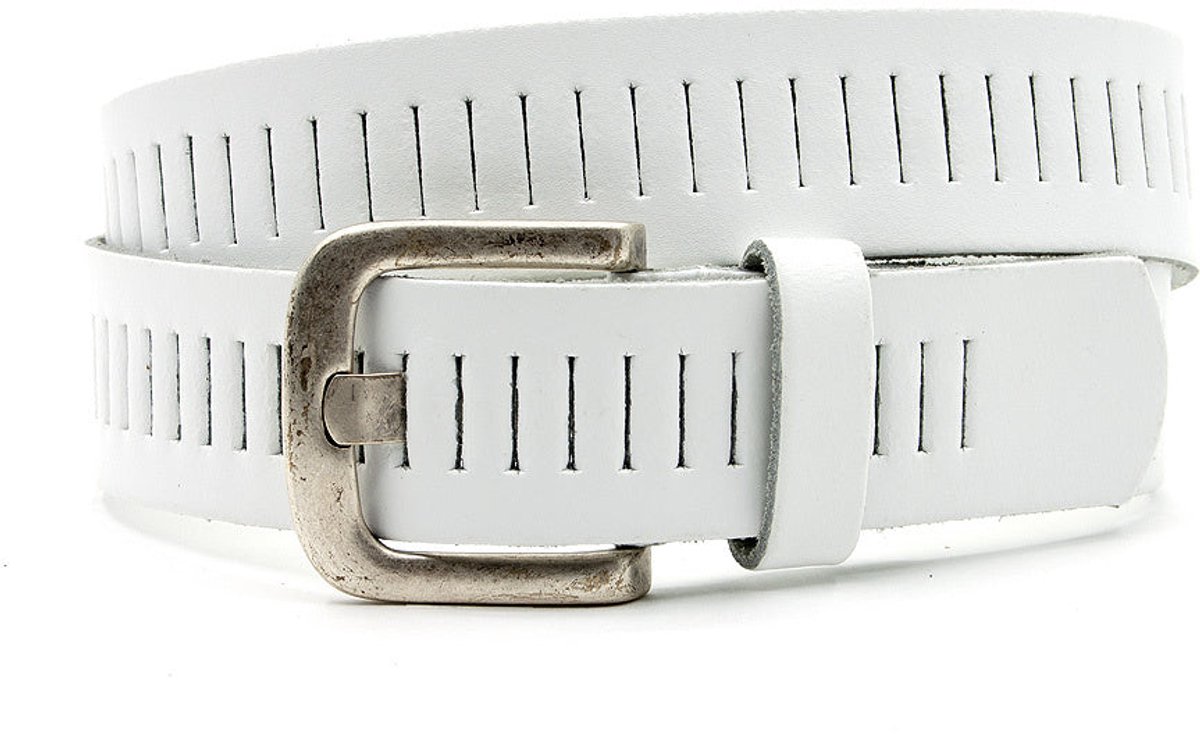 Dames riem wit - Leren jeans riem 4cm met oud zilverkleurige gesp - Leer - Jeans riem - Casual - Maat 85