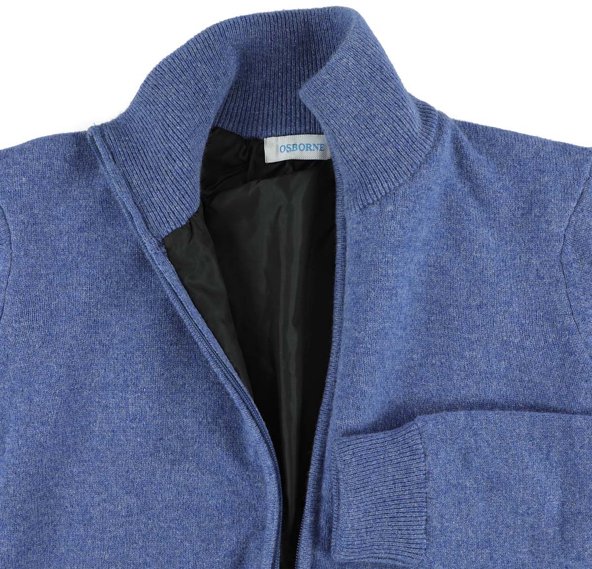 Osborne Knitwear Windstopper cardigan met rits - Dames - Lamswol - Jeans - Zwarte voering - 2XL