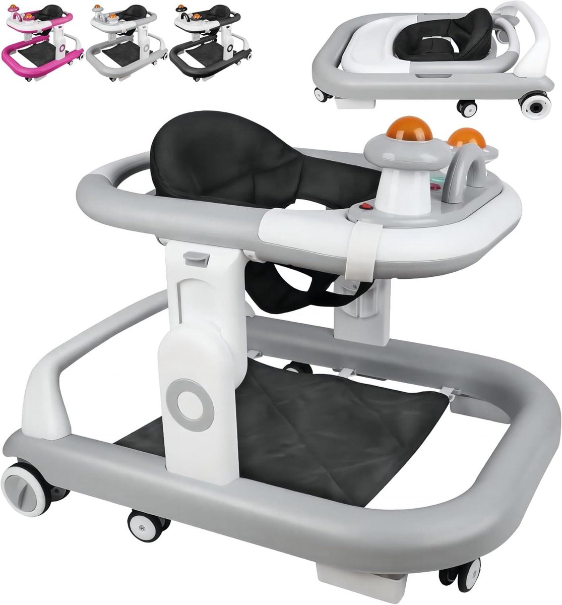 Baby Loopwagen - Peuter Loopstoel - Leren Lopen Spelen - Verstelbare Hoogte - 6-36 Maanden - Grijs