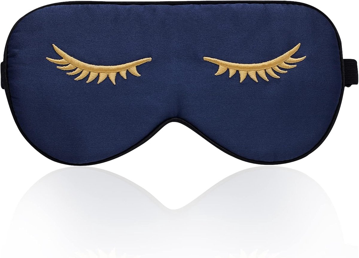 100% Zijde Slaapmasker met Verstelbare Strap - Comfortabel en Super Zacht - Patroon Marineblauw 4