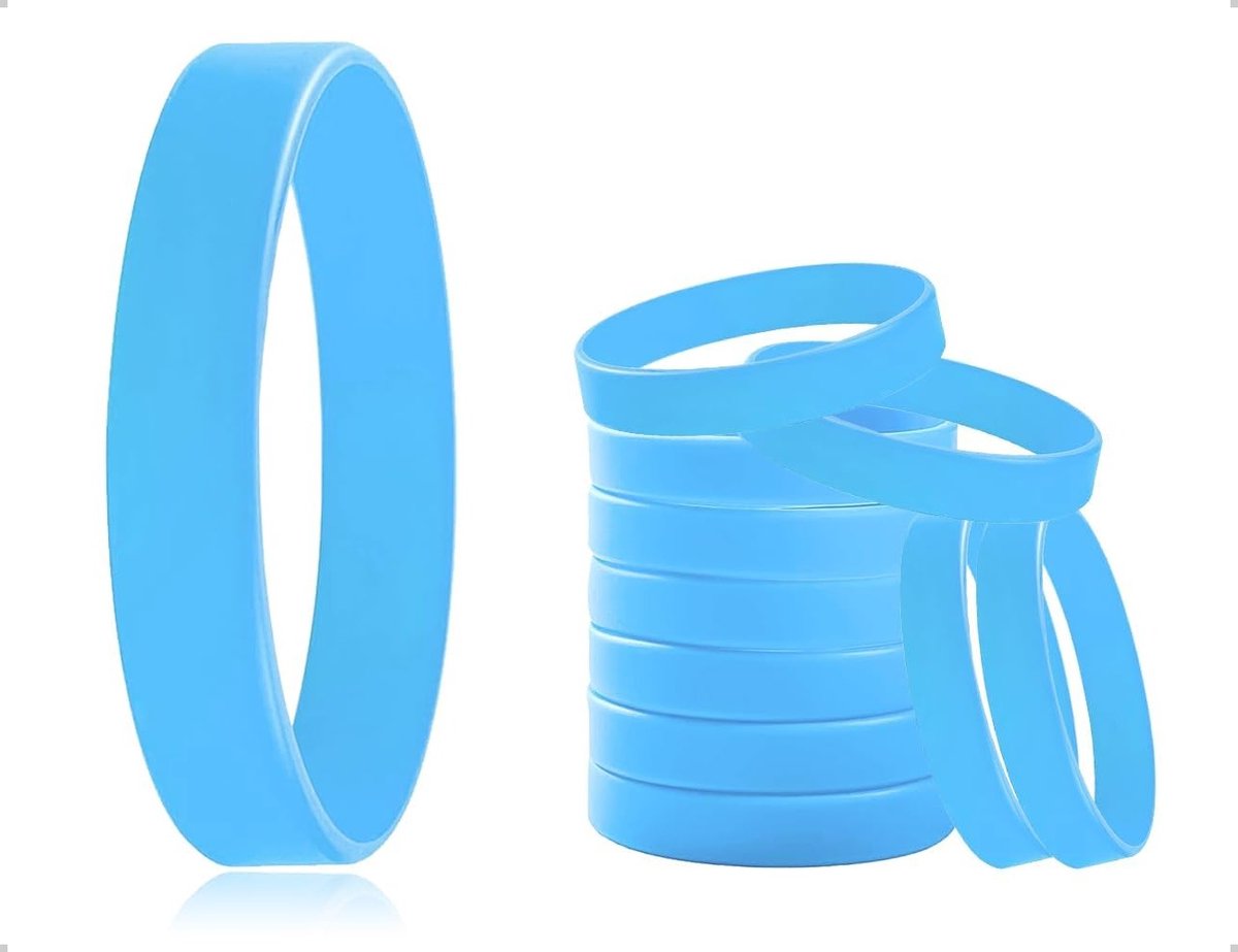 Pack van 10 Eenvoudige Siliconen Armbanden voor Sport, Fitness en Feestjes - Geschikt voor Mannen, Vrouwen en Kinderen (Blauw, 202 x 12 x 1.9 mm)