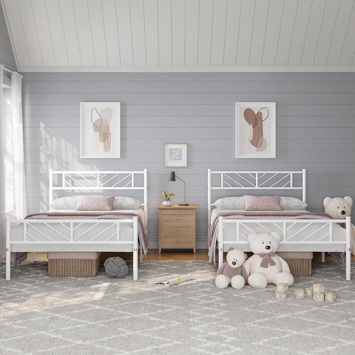 Metalen Bedframe - Eenpersoonsbed Frame - Slaapkamer Inrichten - Met Hoofd- en Voeteneinde - 90 x 190 cm - Wit