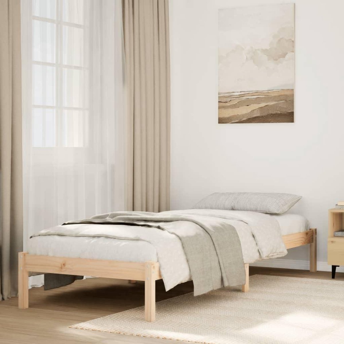Familiebed Massief Hout - Tweepersoonsbed Slaapbank - Goede Nachtrust - Extra Lang Bedframe - 90x220 cm - Bruin