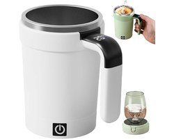 Elektrische koffiemok met zelfroerend systeem - reismokverwarmer - automatische magnetische roerfunctie - reismok met roerfunctie - koffiemokverwarmer - wit