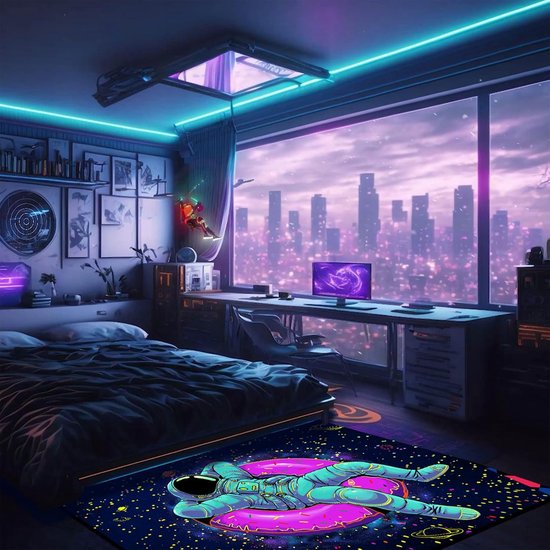 Astronauten Tapijt - Glow in the dark vloerkleed - Kinderkamer decoratie - UV reactief ontwerp - 120 x 180 cm — afbeelding 4