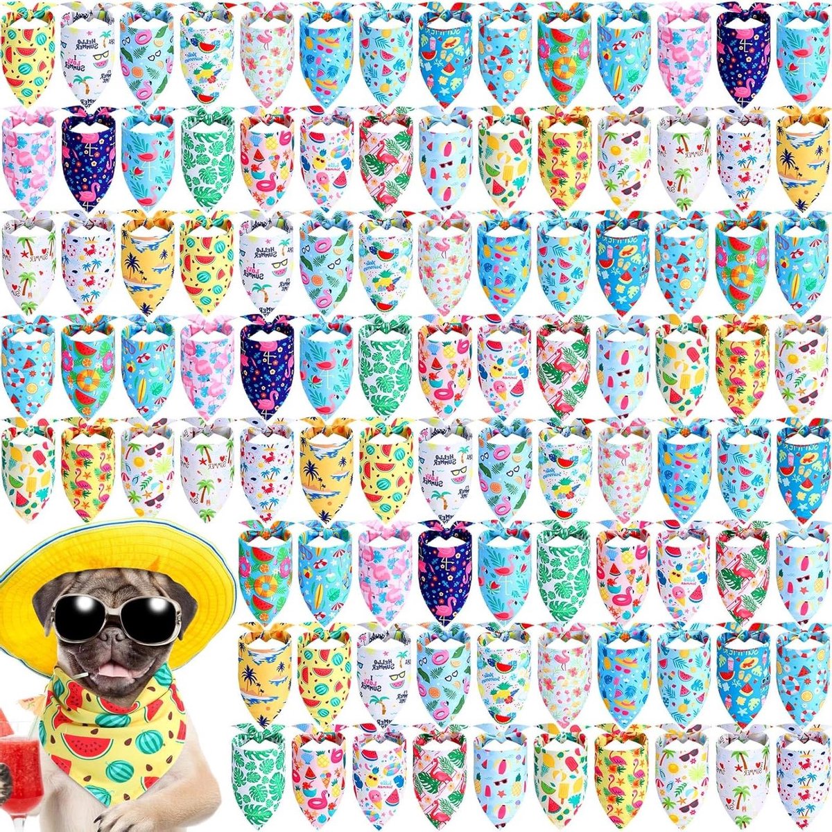 Hondenbandana's Zomer - Huisdier Sjaals - Feestelijke Aankleding - 100 Stuks Bulk - 65 x 45 cm - Multicolor