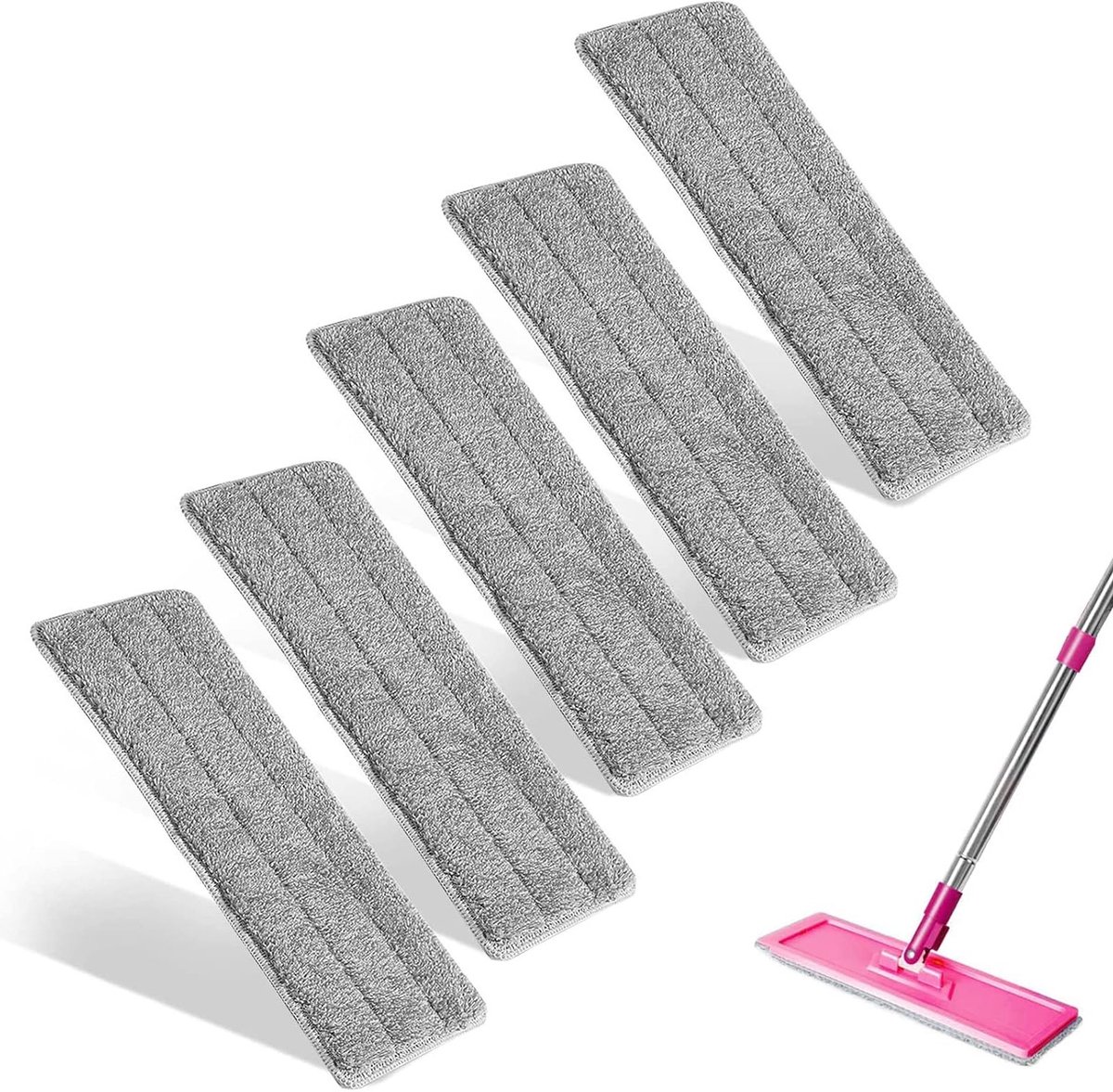 Vervangende Microvezel Mop Covers, Set van 5, Ideaal voor Vloerreiniging en Waterabsorptie, 12 x 32 cm