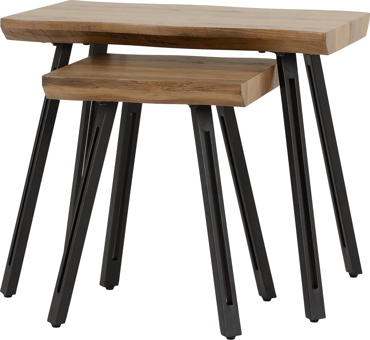 Nest tafels - Set bijzettafels - Woonkamer inrichten - Industrieel ontwerp - B 60cm D 40cm H 51cm - Eiken effect/Zwart