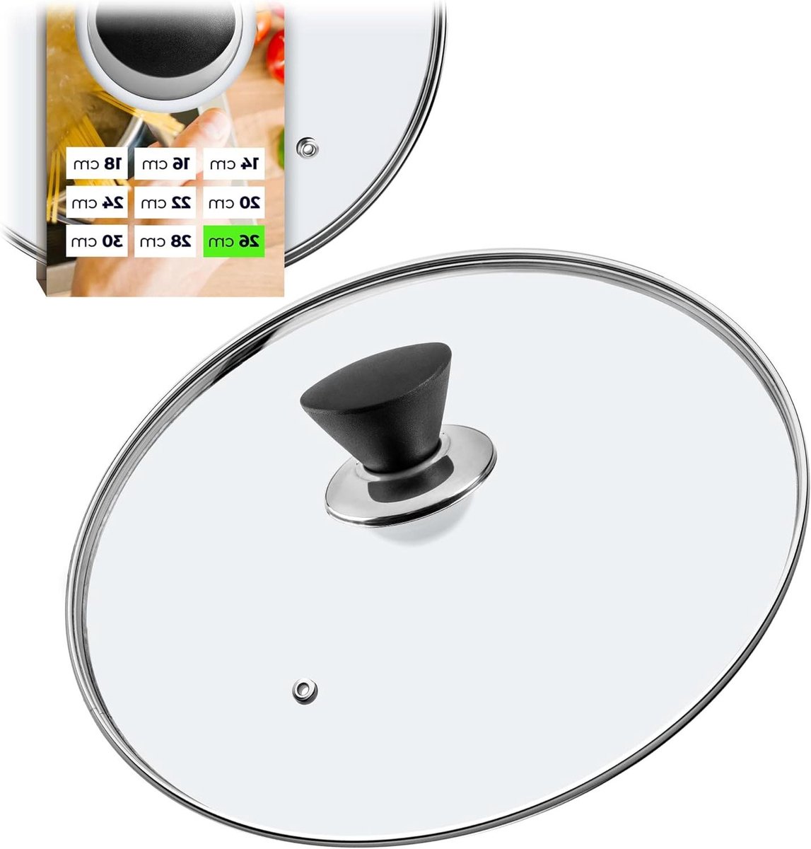 Pandeksel Glas - Universeel Deksel - Koken - Hittebestendig - 26 cm - Mat Zwart