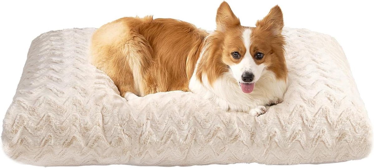 Hondenmand - Hondenkussen Pluizig - Comfortabel Slapen - Omkeerbaar Design - 89x58cm - Beige