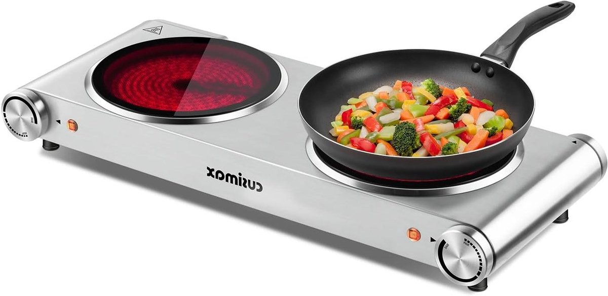 Keramische Kookplaat - Elektrisch Fornuis - Extra Kookruimte - Dubbele Brander - 1800 Watt - Zilver