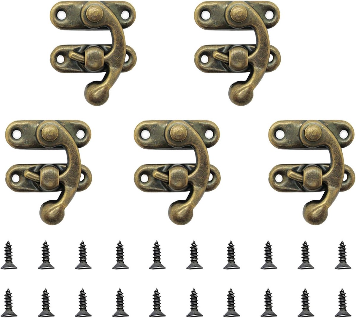 20 stuks antieke grendels met sluiting - 10 kleine scharnieren met schroeven - retro beugelsets voor houten dozen - kleine scharnieren voor decoratieve houten dozen - decoratieve houten opbergdozen accessoires