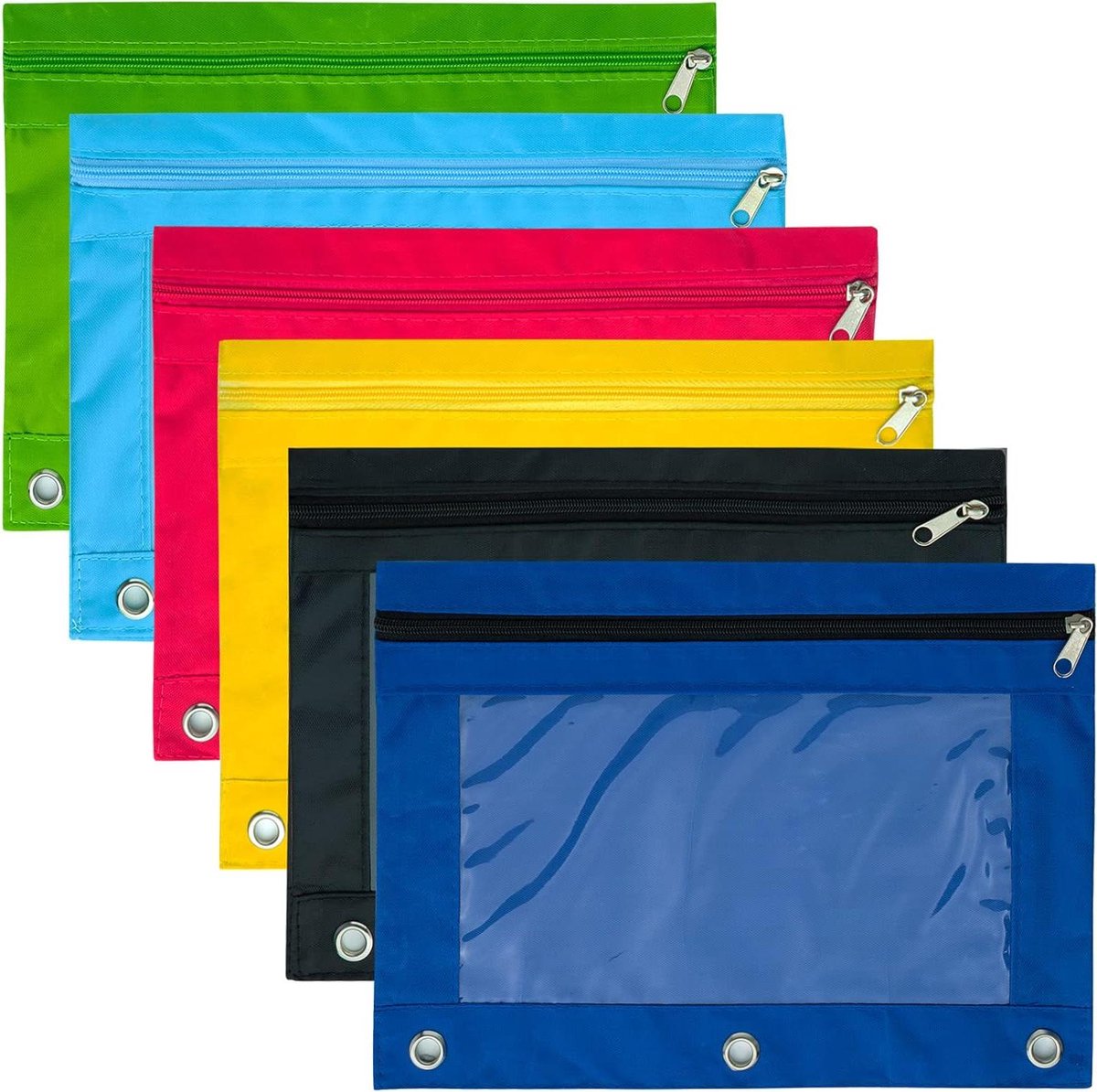 Potlood Etuis - Opbergzakjes - School Organisatie - 3 Ring Gaten - 9.65 x 6.95 Inch - 6 Kleuren