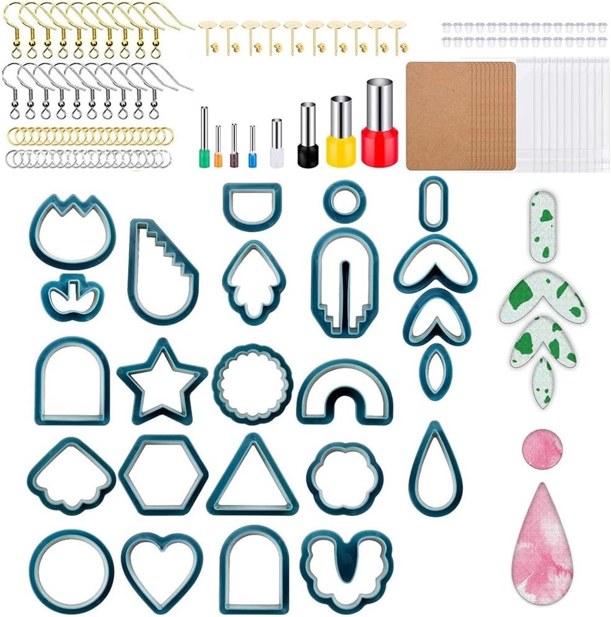 Set van 142 Stukjes Metalen Polymer Klei Snijders voor Oorbellen, Sieraden en Creatieve Projecten met Accessoires en Kraftkaarten