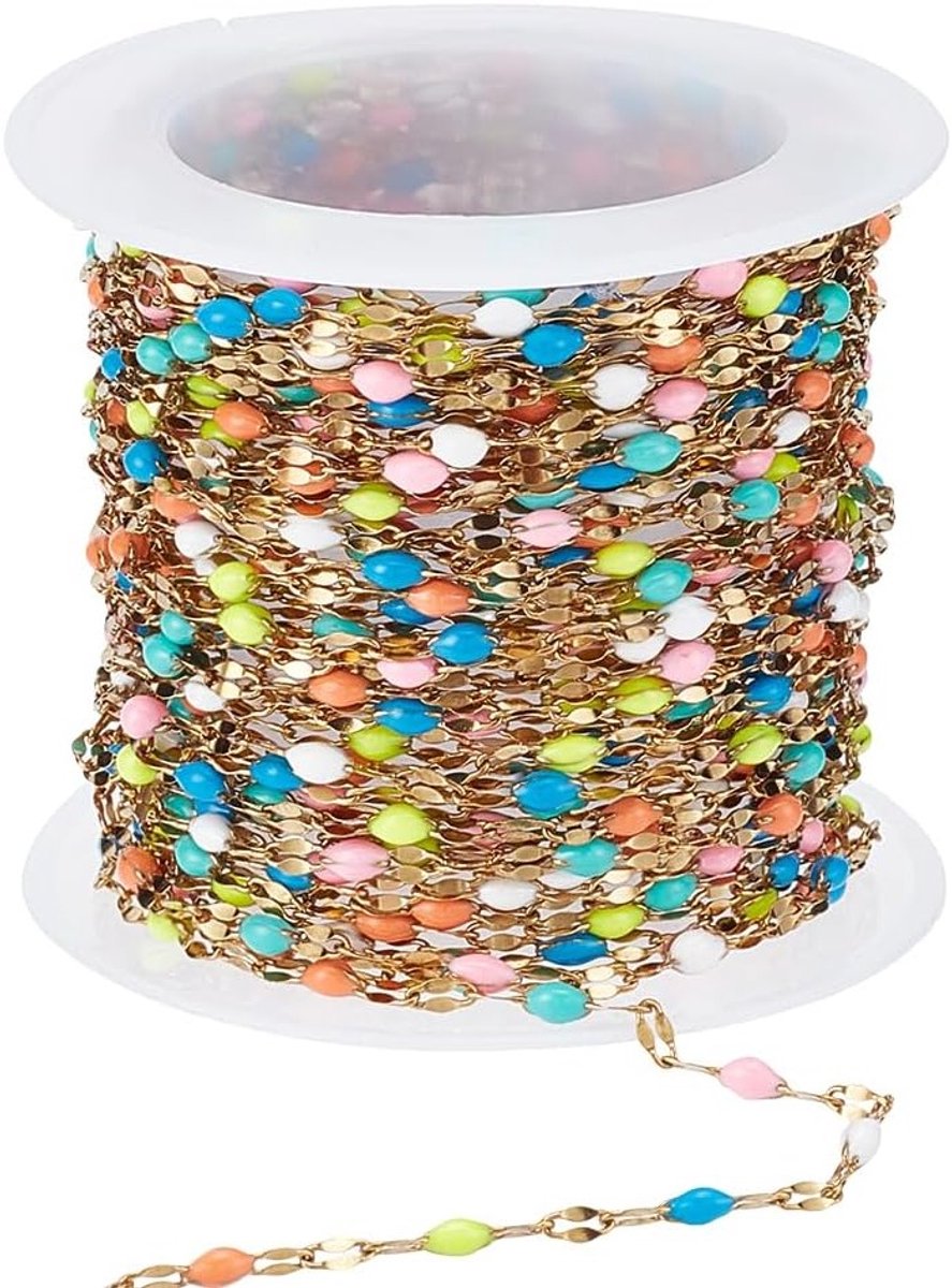 6M/19.69 Voeten Emaille Sieraden Maken Ketting, 316L Roestvrij Staal Gevlekte Kleurrijke Kralen Kabel voor DIY Armband, Kettingen en Hangers Maken Accessoires, Gouden Kralen, Creatief Sieraad Ontwerp