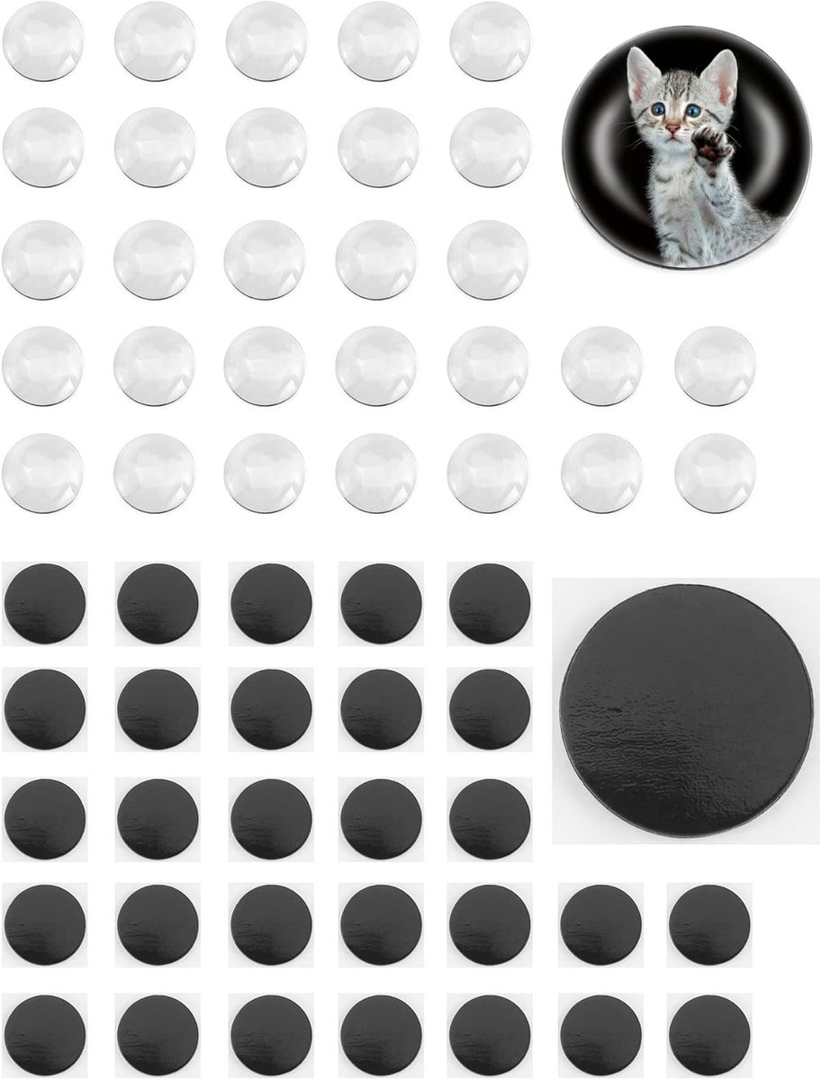 60 Stuks Glas Cabochon Blanks en Ronde Magneten met Zelfklevend voor Creatieve Klussen, Kleine Magneten voor Koelkast en Whiteboard (25mm)