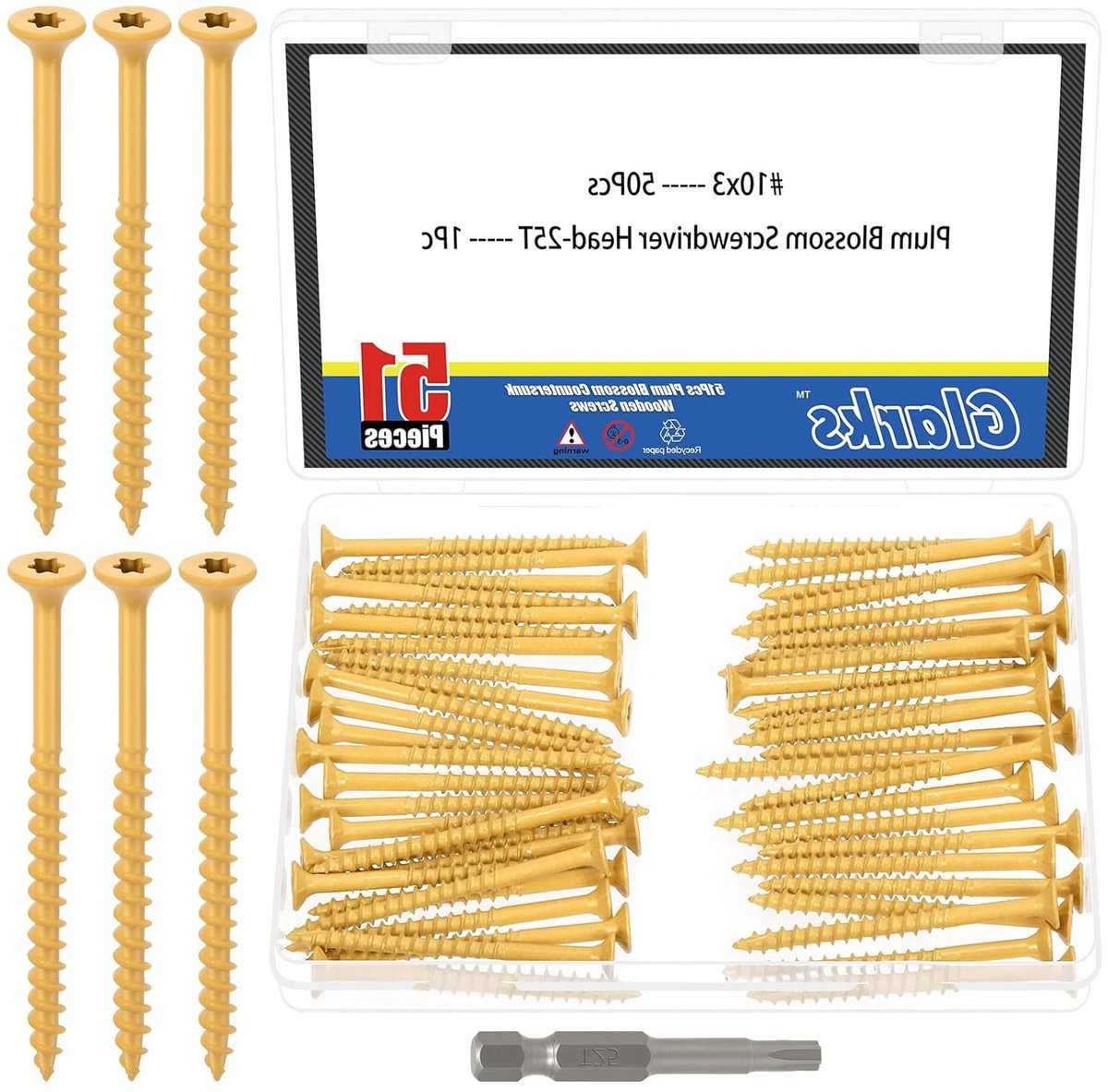 51 Stuks 20 x 7 cm Dekschroeven Kit met Star Torx Drive en T25 Torx Boor voor Hout en Landschapsarchitectuur, Perfect voor Buitenterrasplanken en Bouwprojecten