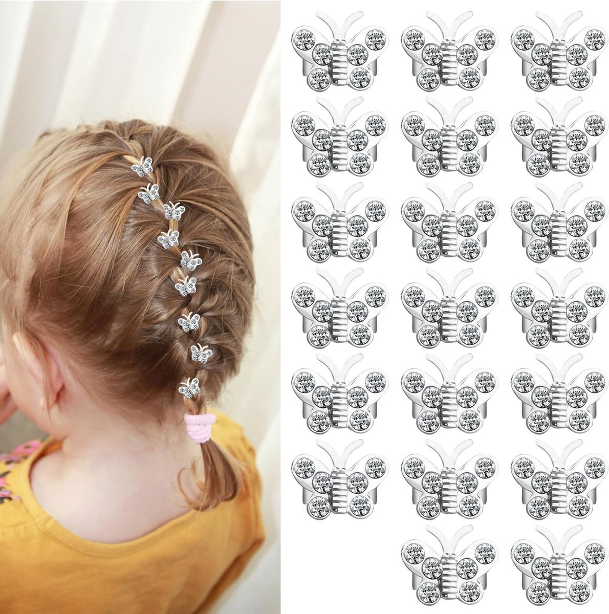Set van 20 Kleine Vlinder Haarspelden, Schattige Decoratieve Klemmen, Bruidsaccessoires en Mini Strass Clips voor Haarstyling