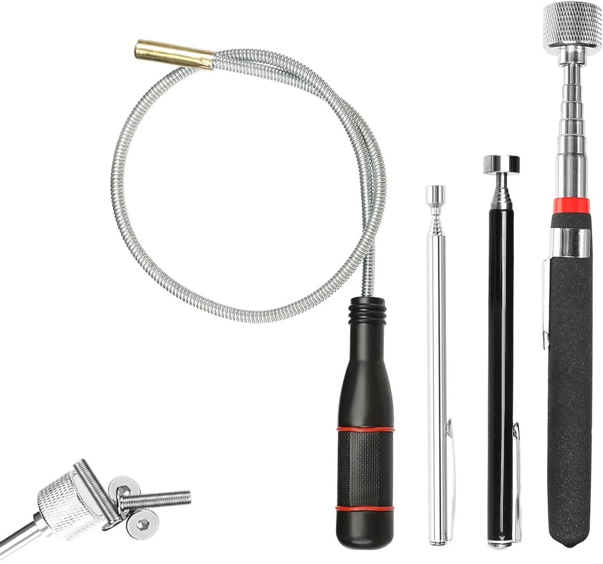 Set van 4 Flexibele Magnetische Telescopische Staven voor het Oppakken van Kleine Metaalonderdelen, Autoaccessoires en Gereedschap - 1.5lb/5lb, 550mm