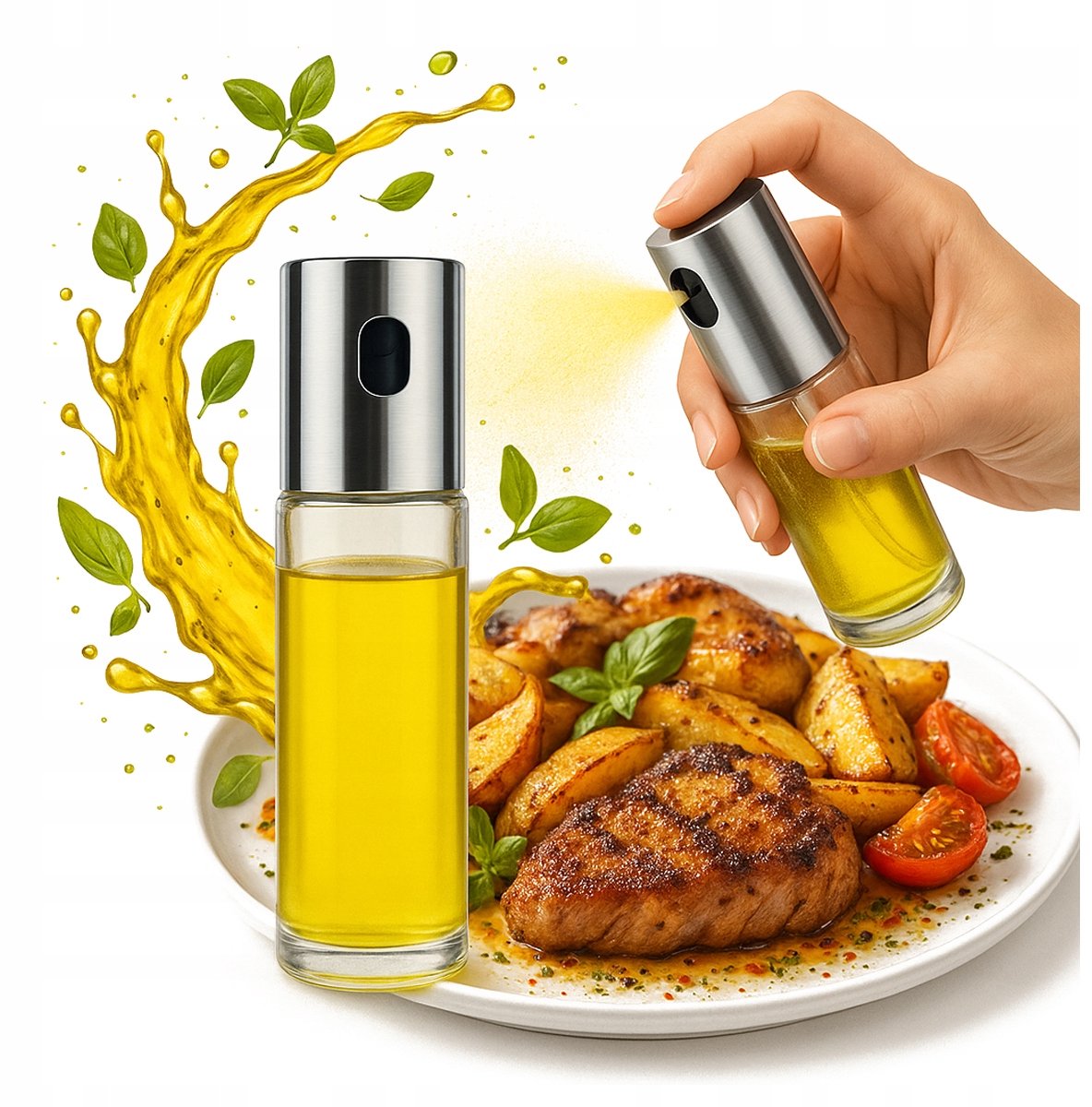 Bimberek - Oliespray - Glazen Sprayfles - 100ml - Zilverkleurig